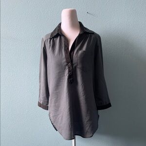 Heart Soul Gray Popover Blouse with Dark Contrast Trim